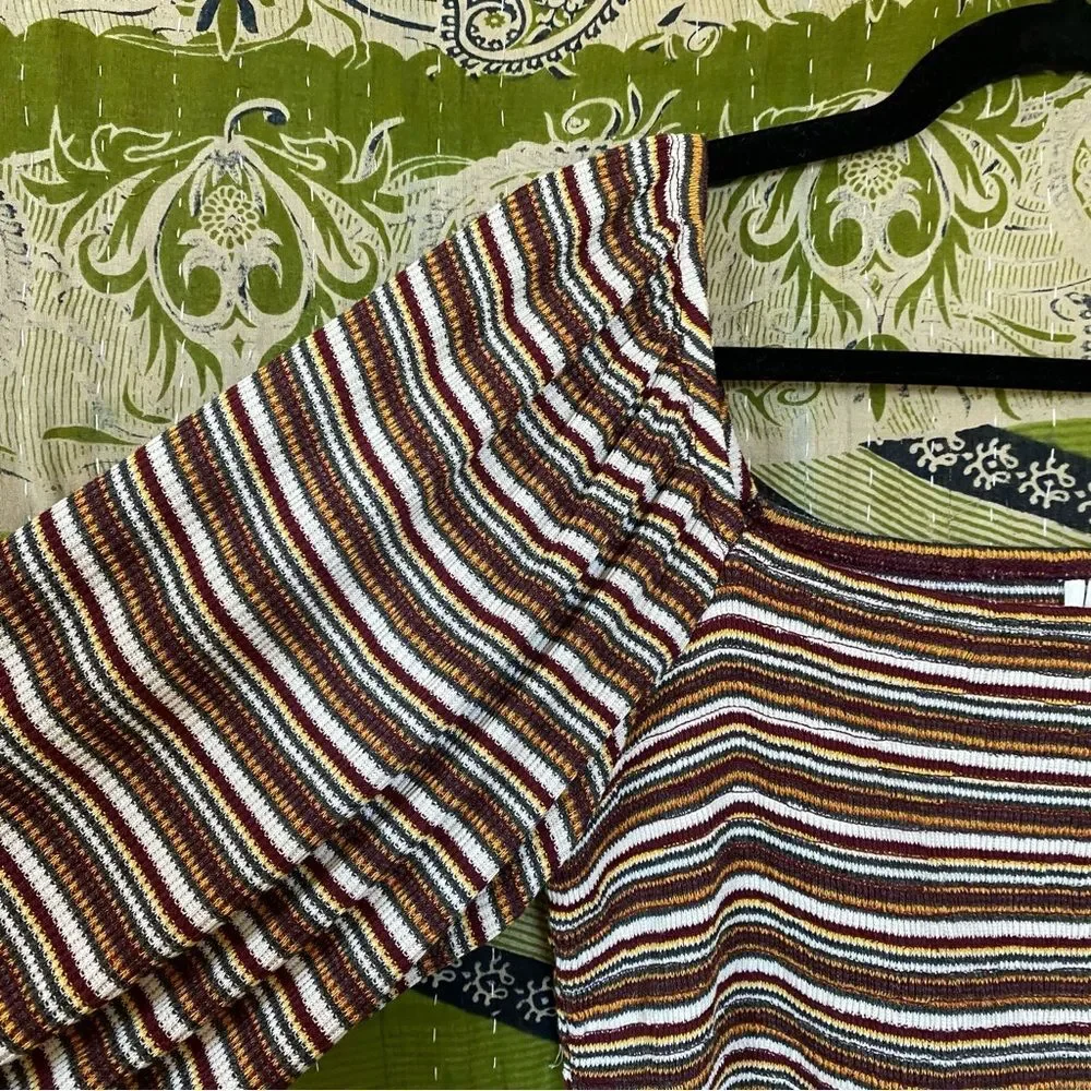LAST CHANCE Anthropologie Multicolored Striped Smocked Puff-Sleeved Top Large